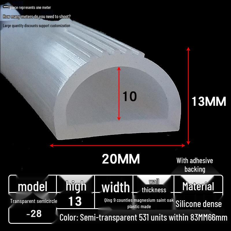 D-образный высокотемпературный силиконовый уплотнитель, полукруглая полая полоса, самоклеящийся цельный, без запаха, прозрачный.
