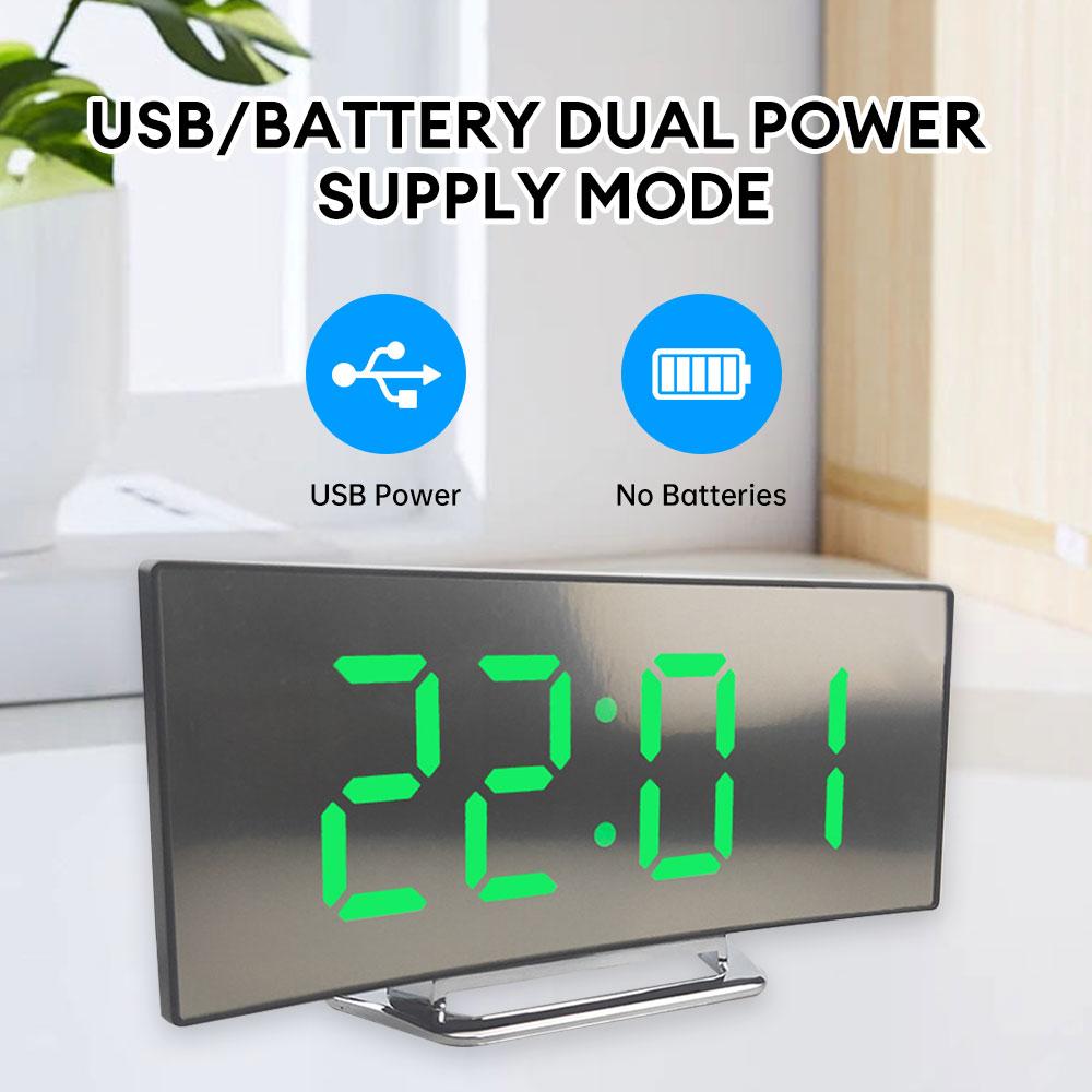 Светодиодные изогнутые электронные часы с температурой сна, зеркальный будильник, бесшумные часы у кровати для студентов, спальни, гостиной
