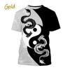 Bagua Tai Chi Yin Yang Koi Dragons T-Shirts Men's Unisex Streetwear Cool Short Sleeve Tops Causal 3D Print T Shirt Men Clothing
