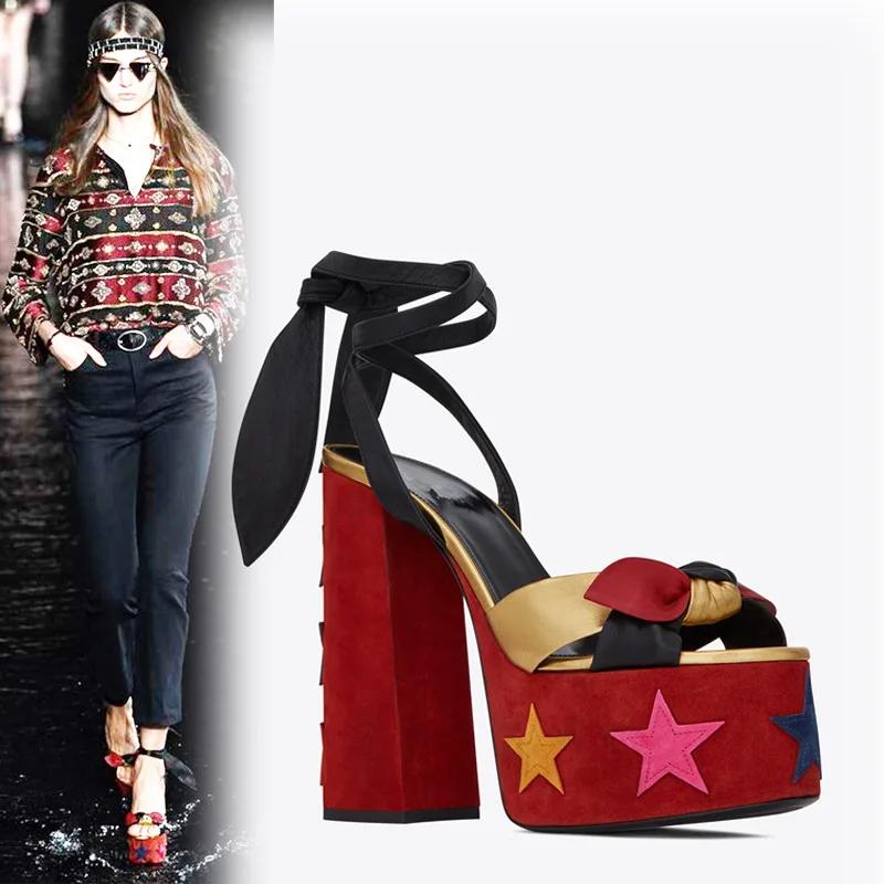 Модные босоножки на высоком каблуке с толстой платформой, женские летние босоножки с рыбьим ртом, женские туфли на высоком каблуке с бантом и ремешком на щиколотке для косплея