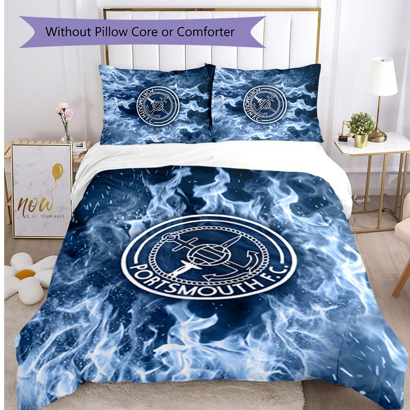 Portsmouth FC Printed 3PCS Bedding Set Breathable Duvet Cover with Pillowcases Decorative Bed Linen for Bedroom Home