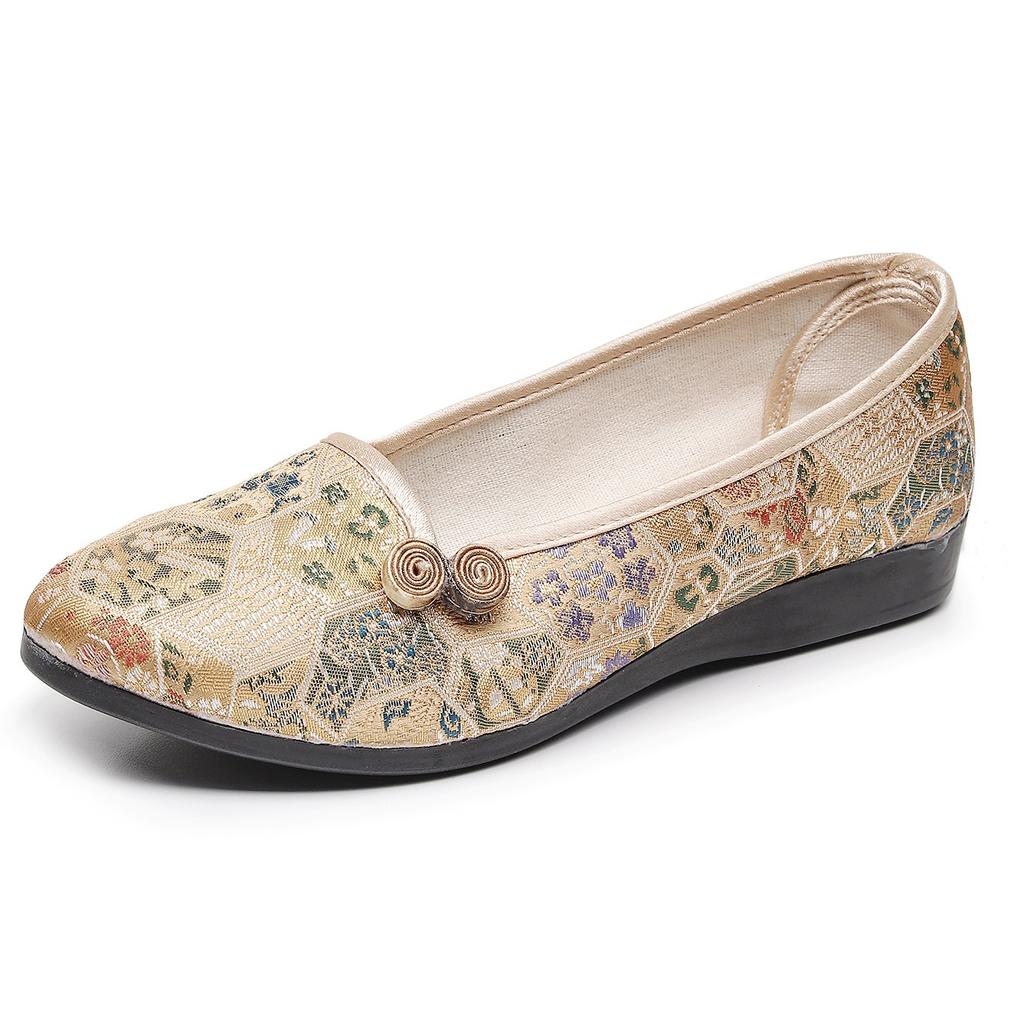 2024 Summer New Women's Single Shoes Comfortable Shallow Mouth Flat Bottom Women's Shoes Fashionable and Elegant Mother Shoes Old Beijing Cloth Shoes