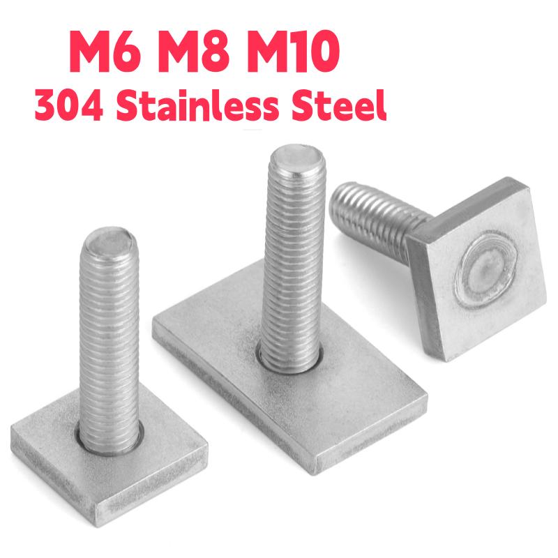 304 Stainless Steel Screw Chute Rail Track T-Shape Bolts M6 M8 M10 Rectangle Hammer Head Bolt Hardware Tools Supplies