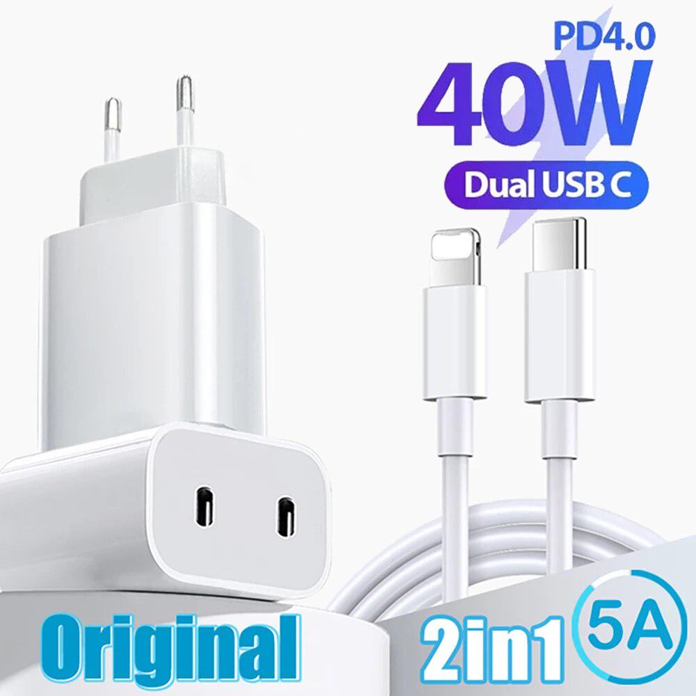 Зарядное устройство PD 40 Вт, быстрая зарядка для iPhone, зарядное устройство USB Type C для iPhone 16, 15, 14, 13, 12, 11 Pro Max Plus, кабель для зарядки, аксессуары