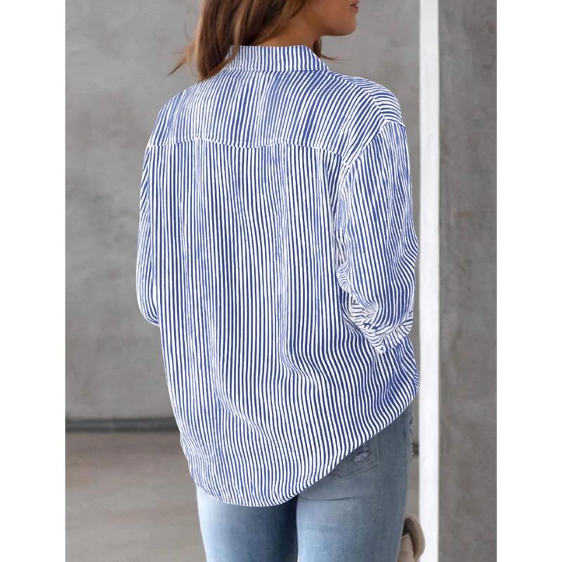 Women S Long Sleeve Striped Loose Fit Work Shirt With Pockets