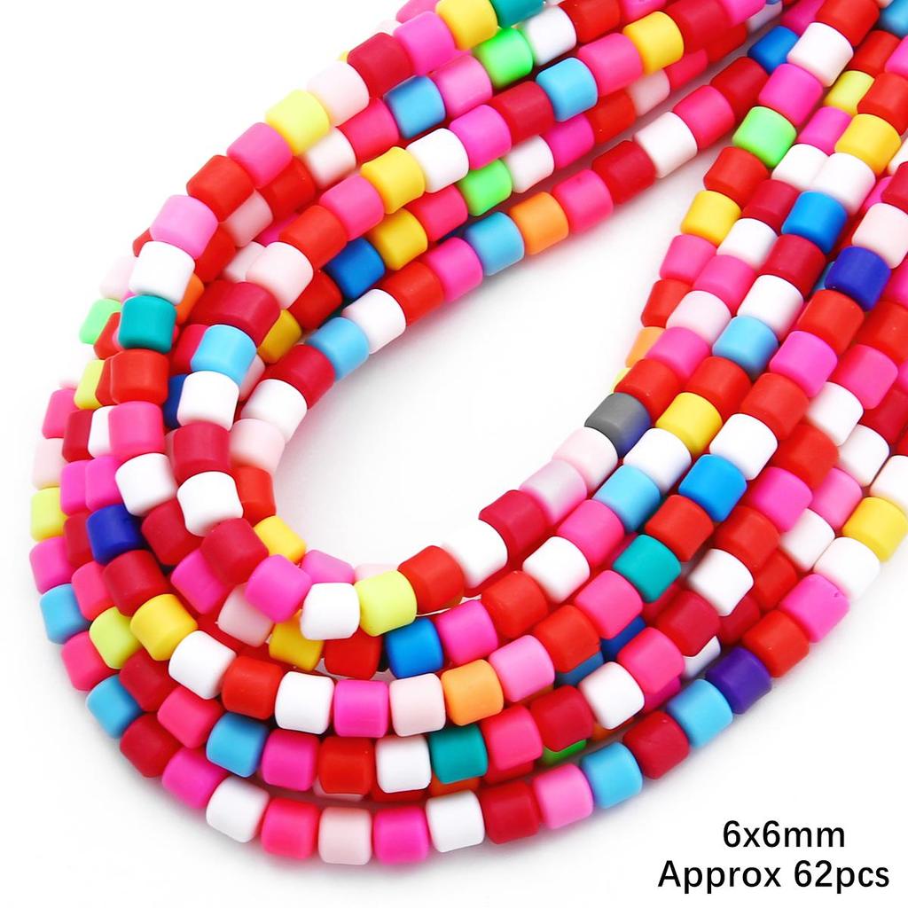 60pcs/Bag 6x6mm Flat Round Cylinder Polymer Resin Clay Beads Loose Spacer Handmade Beads For DIY Jewelry Making Bracelets Necklaces Crafts 38cm/15