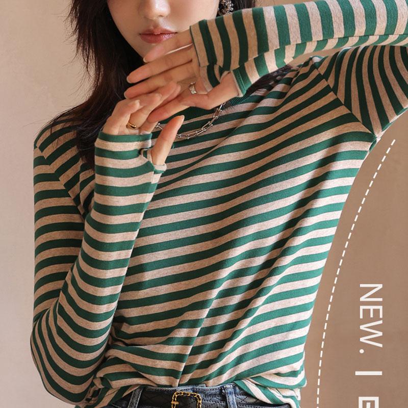 Весенне-осенняя женская блузка, полосатая футболка, топы с длинными рукавами под нижней рубашкой