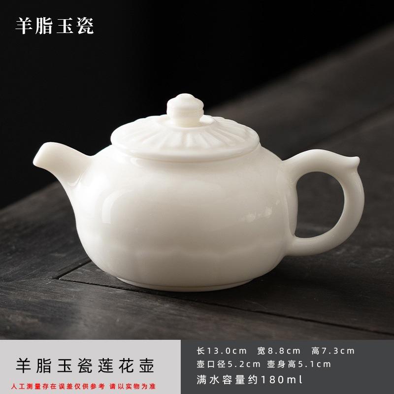 Suet jade white porcelain teapot Household tea brewing teapot Chinese ceramic Xishi pot Kung fu tea set Single pot