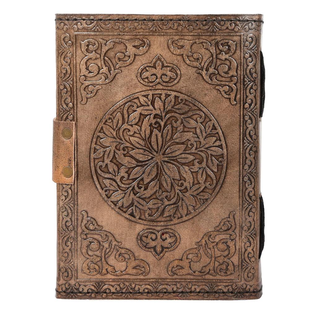 Handmade Vintage Leather Journal Triple Moon Studded with Semi Precious Stone. Lock Closure Diary