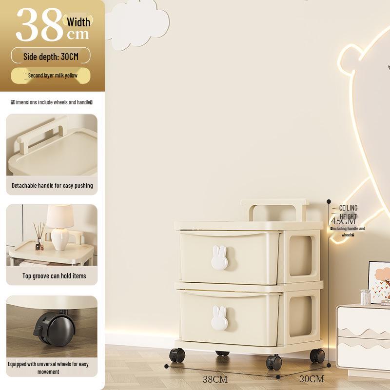 Rabbit Trolley: Multi-layer Cart with Wheels and Drawer for Children's Books and Storage