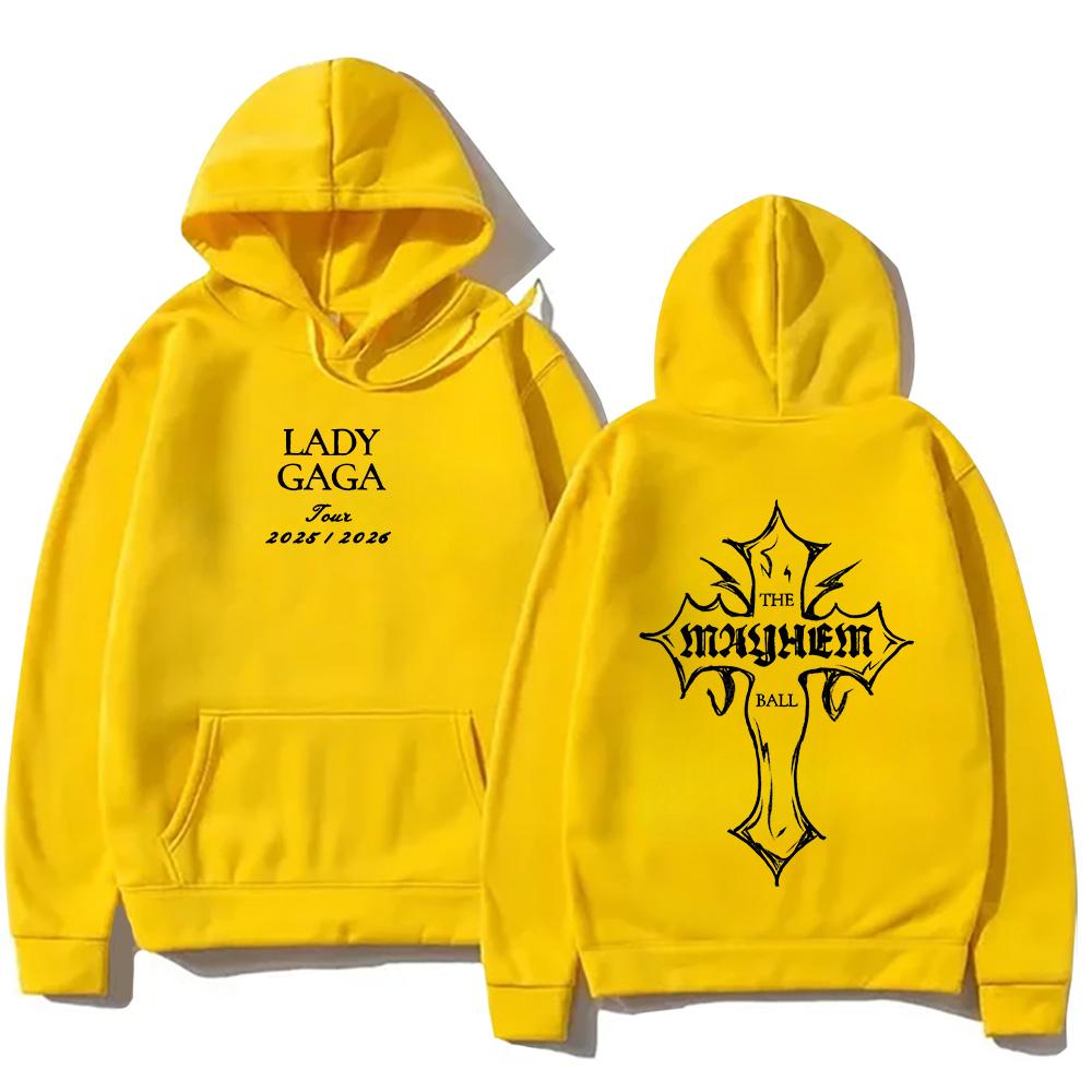 Модные худи Lady Gaga Толстовка Lady Gaga MAYHEM с принтом Cross Cutoff Осень Ретро с капюшоном Одежда Унисекс Свободный уличный стиль