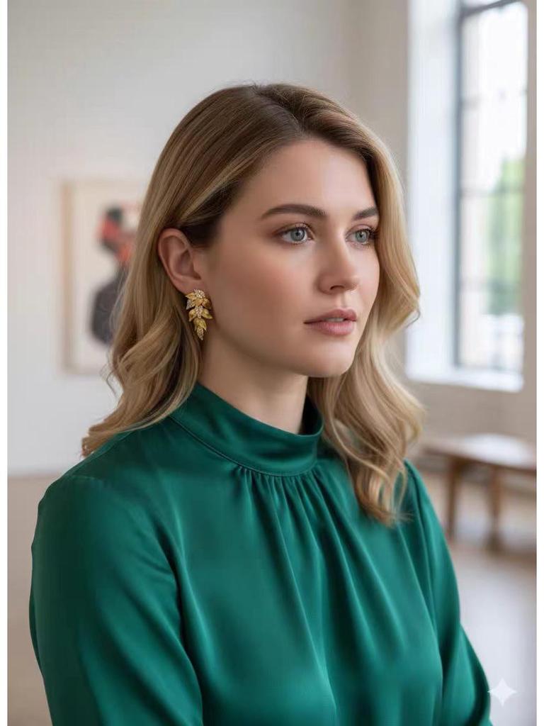 Элегантные серьги-гвоздики в виде листа со стразами для женщин – Роскошный, универсальный дизайн с подвесками