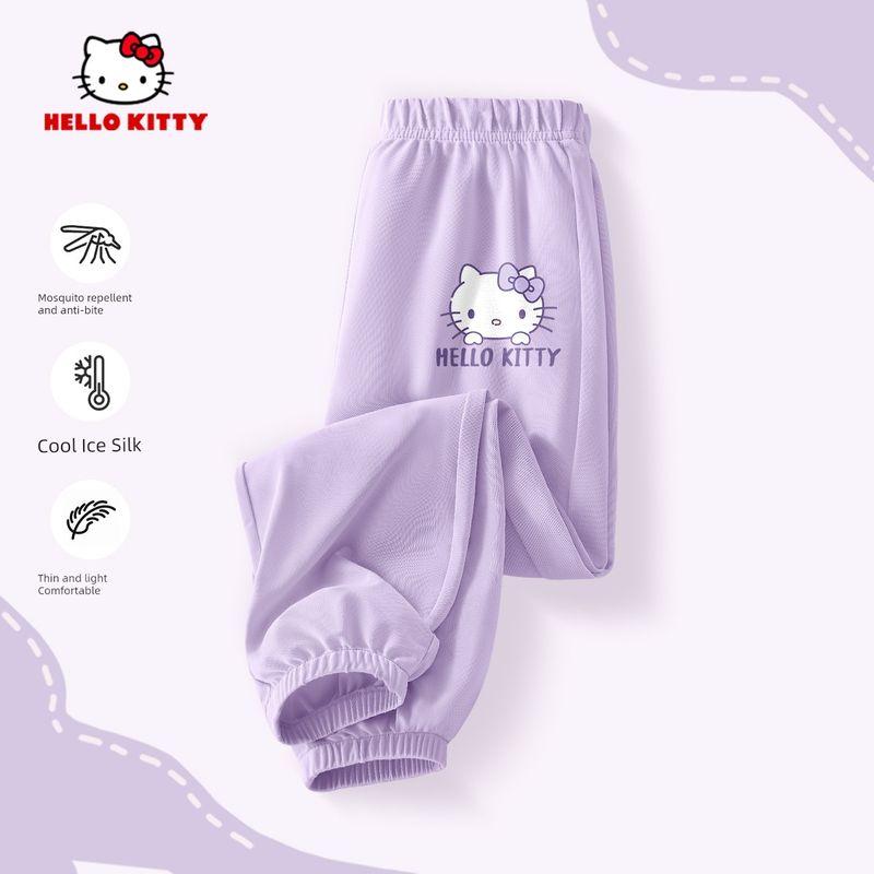 Летние штаны для девочек Hello Kitty из ледяного шелка, детские быстросохнущие штаны, стильная детская одежда, длинные штаны, штаны для девочек от комаров
