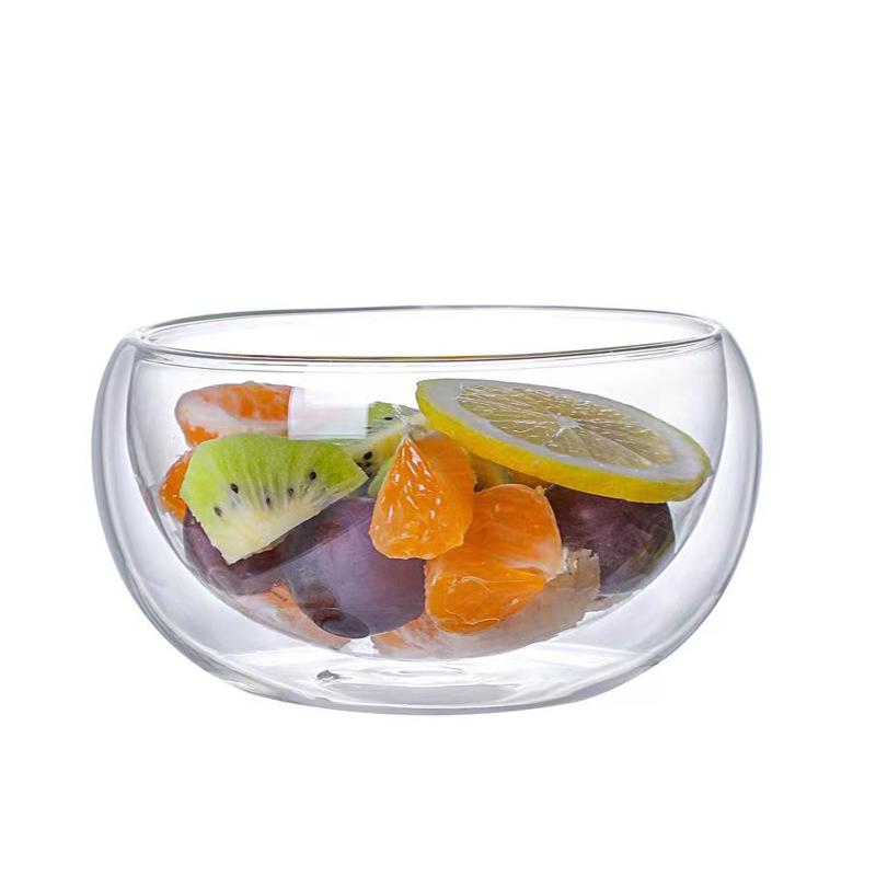 YWDL 300/500ml Clear Double Layer Glass Bowl Heat-resistant Fruit Salad Bowl Kitchen Glassware For Soup Cereal Dessert Bowls