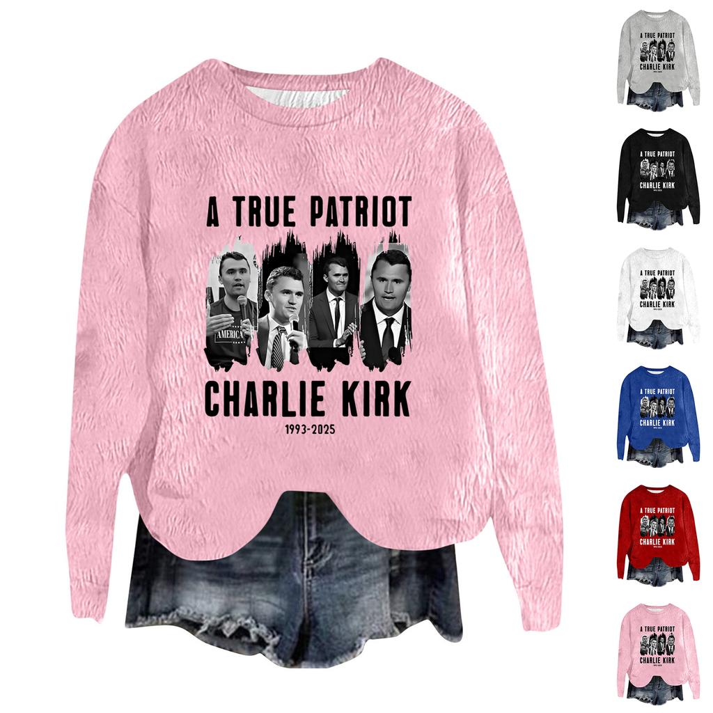 Women's Fashion Round Neck Pullover Top Long Sleeve Tee Printed Sweatshirt