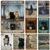 Funny Coffee Sign Retro Cat Posters Metal Tin Sign Vintage Kitchen Signs Coffee Bar Sign Cat Wall Art Poster Cats Home Decor