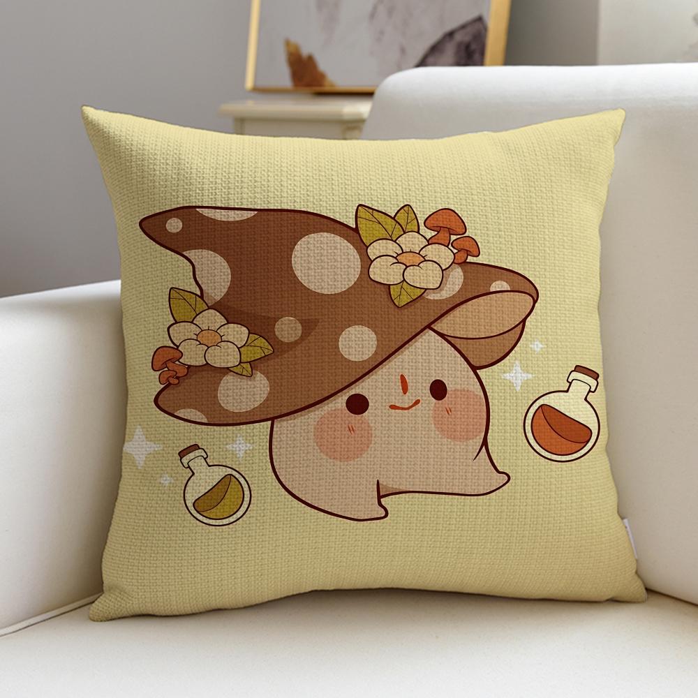 Cute MMushroom KidS Cushion Cover Breathable and skinfriendly linen pillowcase square removable and washable cushion