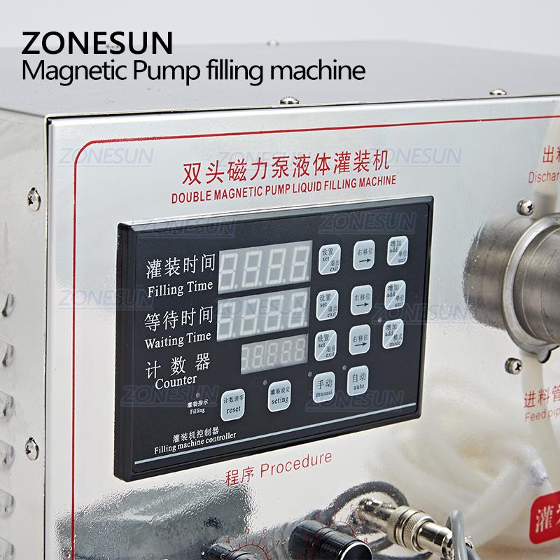 ZONESUN YG2 Magnetic Pump Electric 2 Heads Soft Drink Essential Oil Ethanol Disinfection Alcohol Bottle Liquid Filling Machine