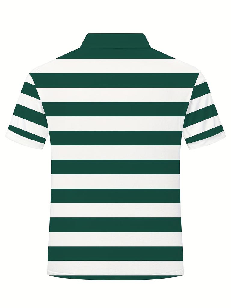 Printed Design – Not Textured Men's Balanced Stripe Multicolor Options Men's Short Sleeve Collared Polo Shirt for Daily Outings, Simple Style