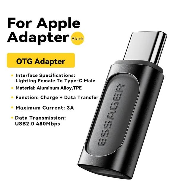 Essager Адаптер Lighting To Type C OTG USB Type C To Lighting PD 20 Вт Быстрая зарядка для iPhone 15 14 13 12 Pro Max ios Converter