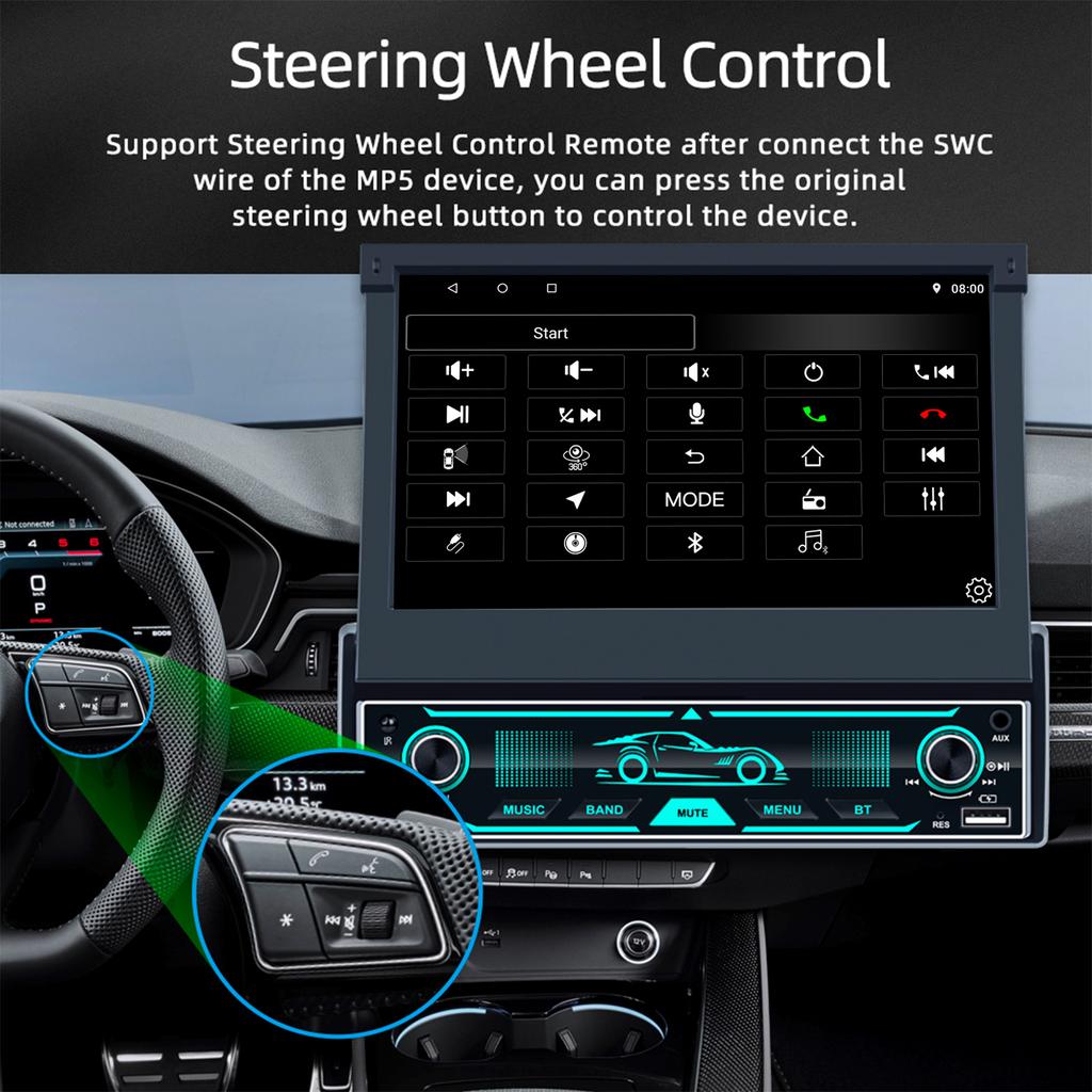 7-дюймовый HD беспроводной Android Auto CarPlay 1Din видео мультимедиа Android MP5 плеер выдвижной экран Mirror Link Car BT/FM/USB/AUX