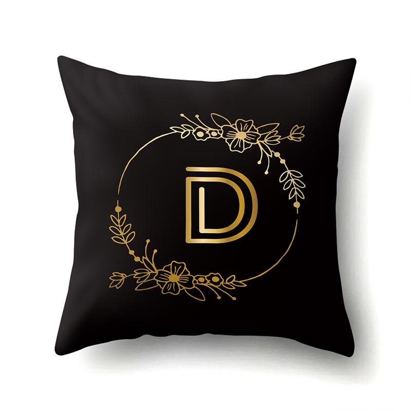 Полиэстеровая наволочка Черный Золотой Цветок Домашнее Украшение Принт Наволочка 26 Английская Буква Наволочка