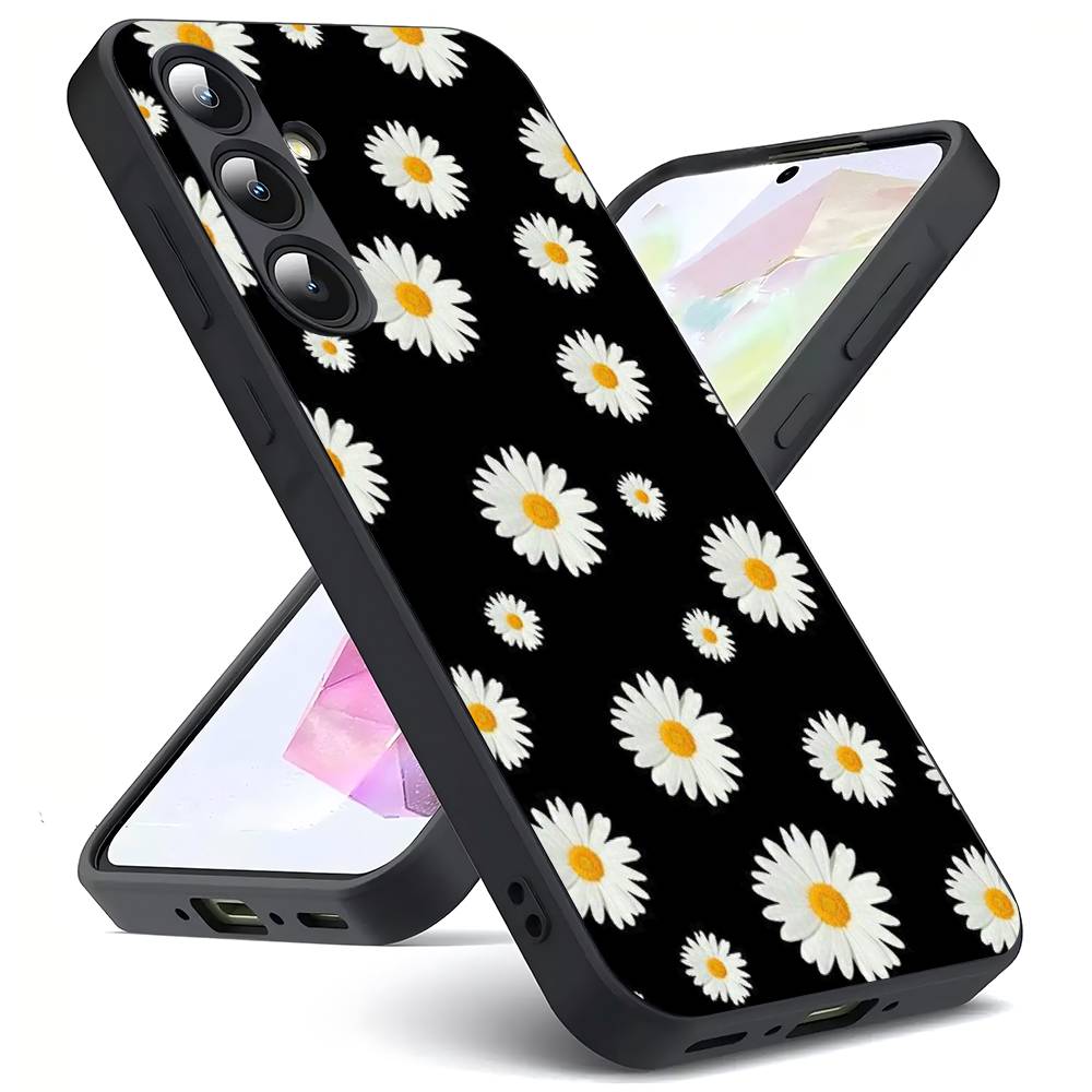 Цветок ромашки для Samsung Galaxy S23 S24 S25 Ultra S22 Plus S21 Черный Мягкий Чехол Водонепроницаемый Мягкий Чехол