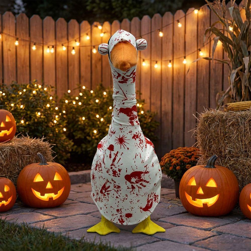 Spooky Halloween Bloody Goose Costume Set Yard Goose Statue Halloween Costume Garden Lawn