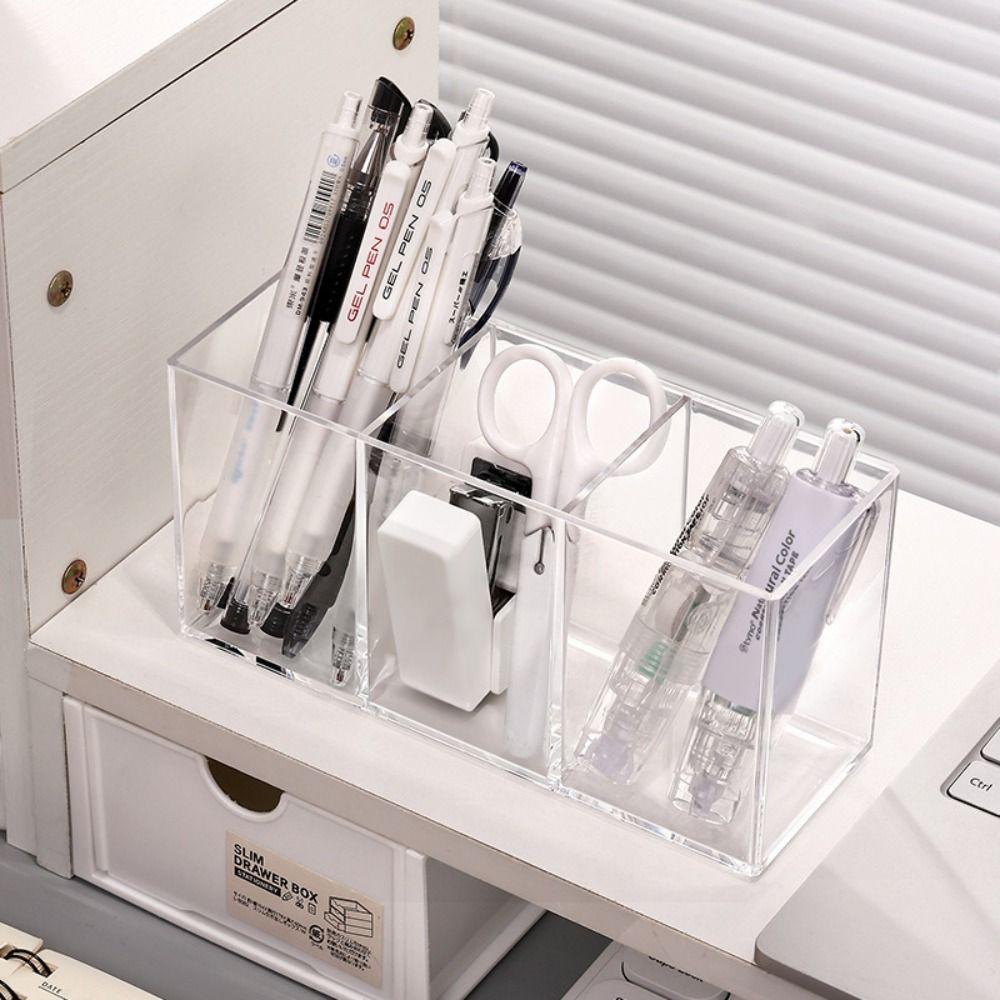 Прозрачный ящик для хранения карандашей, простой органайзер для канцелярских принадлежностей, многофункциональный настольный держатель для ручек