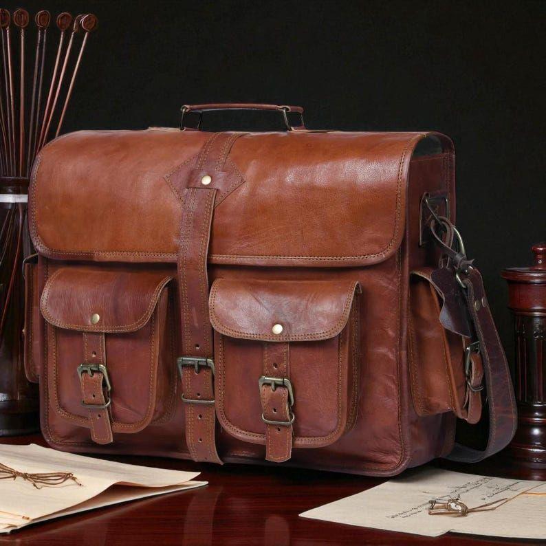 Leather Laptop Briefcase – Full-Grain Cowhide Shoulder Bag for Men & Women | Business Work Bag | Custom Gift for Professionals