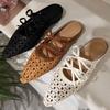 Fashion Women Weave Slippers Lace Up Flats Sandals Woman Shoes Summer Trend 2025 New Bow Shallow Slides Walking Cozy Zapatillas De Mujer