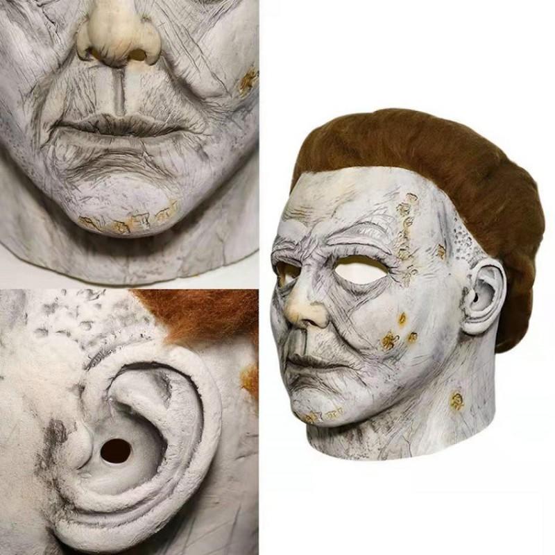 Halloween Michael Myers Mask Long Straight Hair Latex Horror Costume Prop