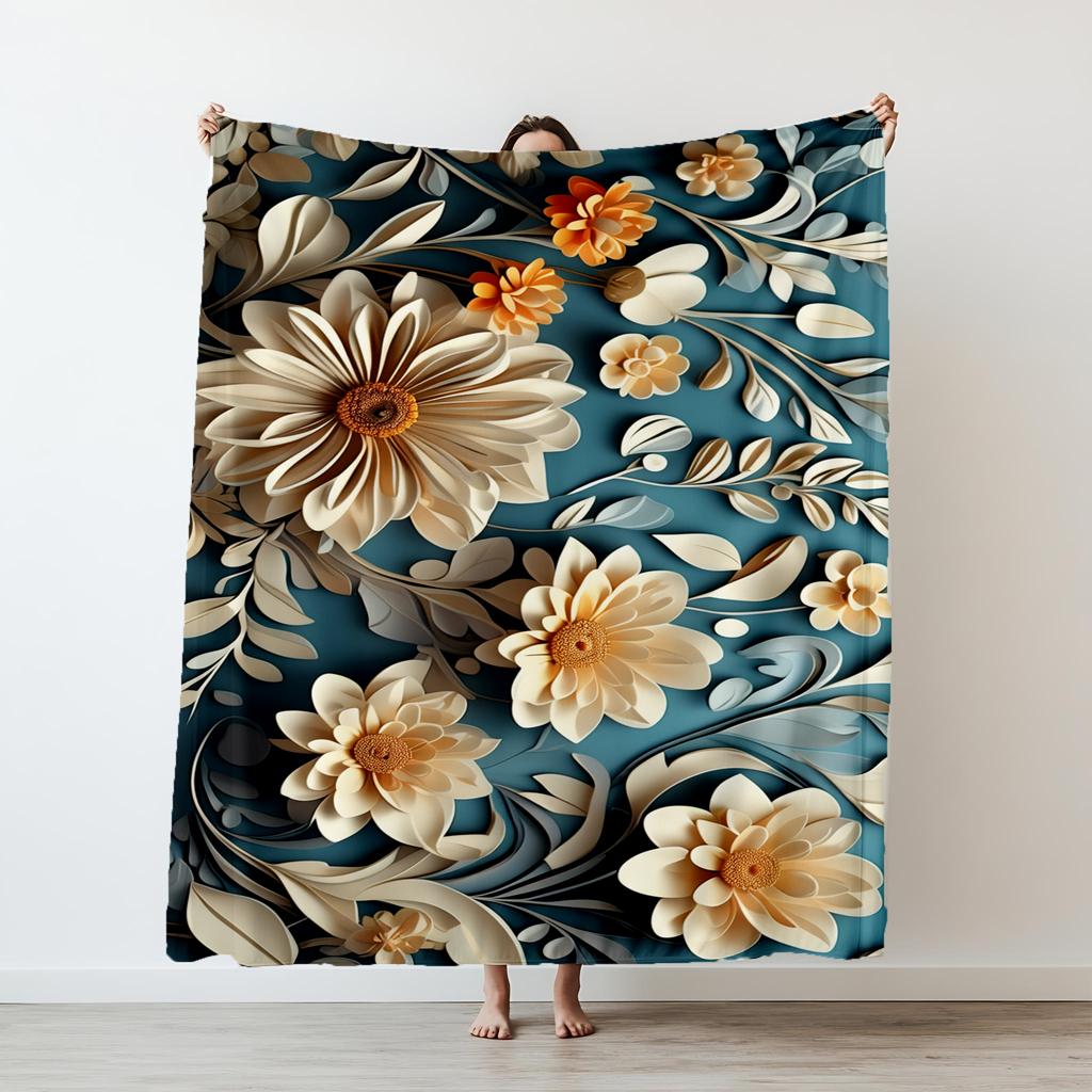1PC flowers pattern printed blanket suitable for sofas beds offices travel camping chairs warm plush blanket