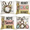 Happy Easter Bunny Print Pillow Case Line Egg Print Decorative Pillow Case Line Cushion Case