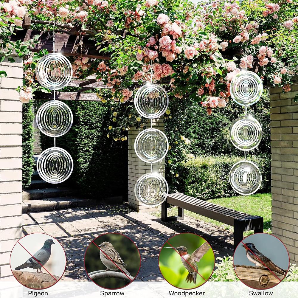 3x Bird Deterrents for Outside Reflective 3D Stainless Steel Wind Spinners