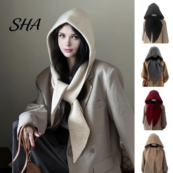 Knitted Hat with Scarf Women Knit Hooded Hat, Winter Pullover Balaclava Hood, Thick Thermal Cap Warm Ear Protection Skull for Cold Weather