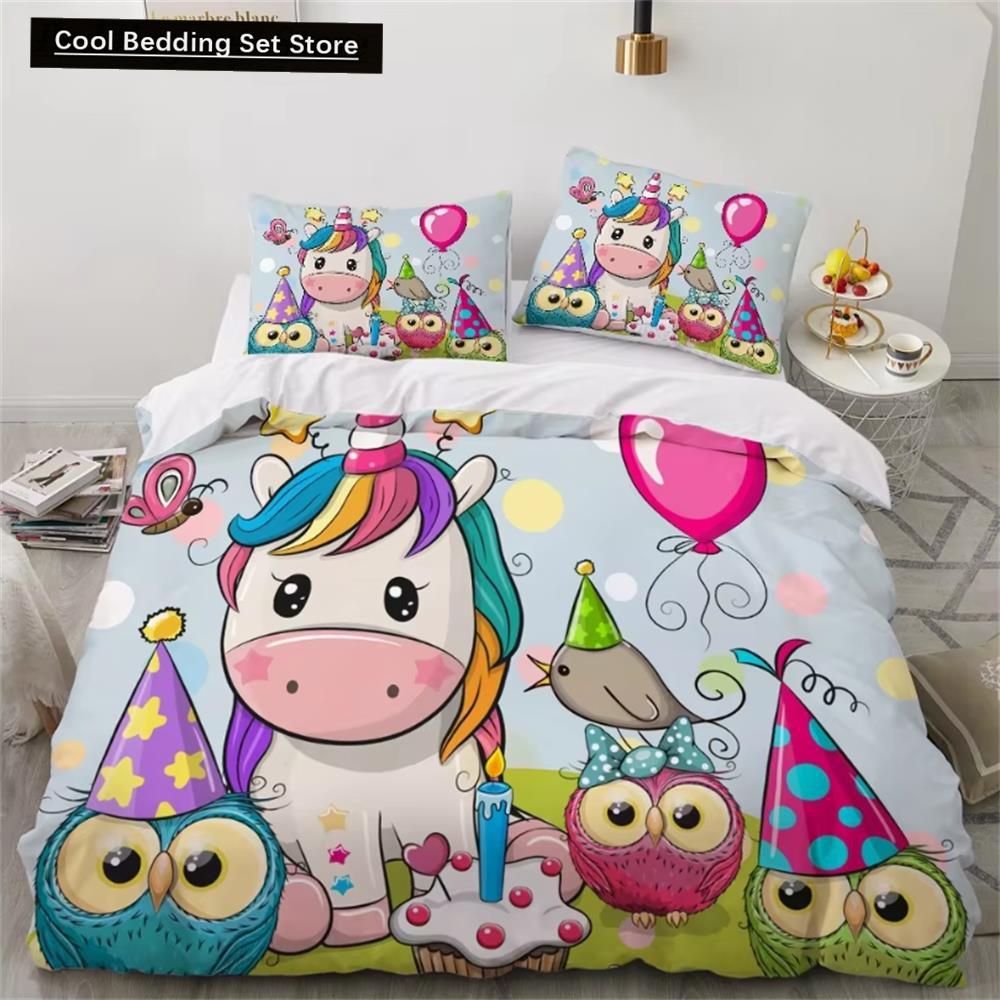 Детские комплекты постельного белья, подарки, комплекты пододеяльников с принтом единорога и красочной лошади для детей, девочек и мальчиков, 2/3 шт., розовые одеяла