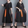 Plus Size Women Long Dress New Summer Style Patchwork Short Sleeve Loose New Black Dresses