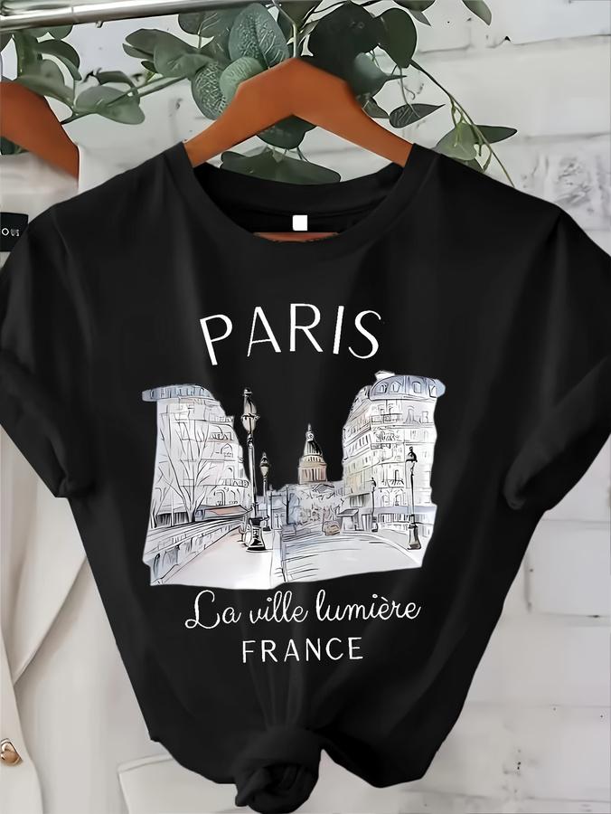 Y2k T Shirt Paris Unisex Print Tshirt Girl Short Sleeve Crew Neck Casual Top For Summer Spring Unisexs Clothing