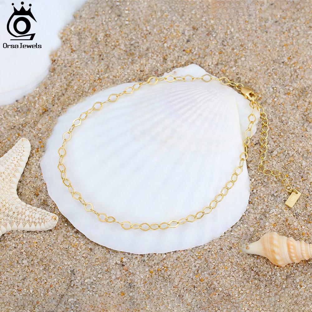 ORSA JEWELS 14K Золотая Итальянская Ромбовидная Цепочка Браслет на Лодыжку для Женщин Девушек Модный Летний Пляжный Браслет на Ногу Браслеты Ювелирные Изделия Подарок SA44