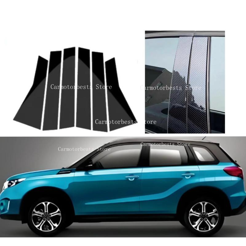 6PCS Gloss Black Pillar Posts Fit For Suzuki Vitara Escudo 2015-2022 Window Decor Side Mouliding Trim Cover Silver Carbon