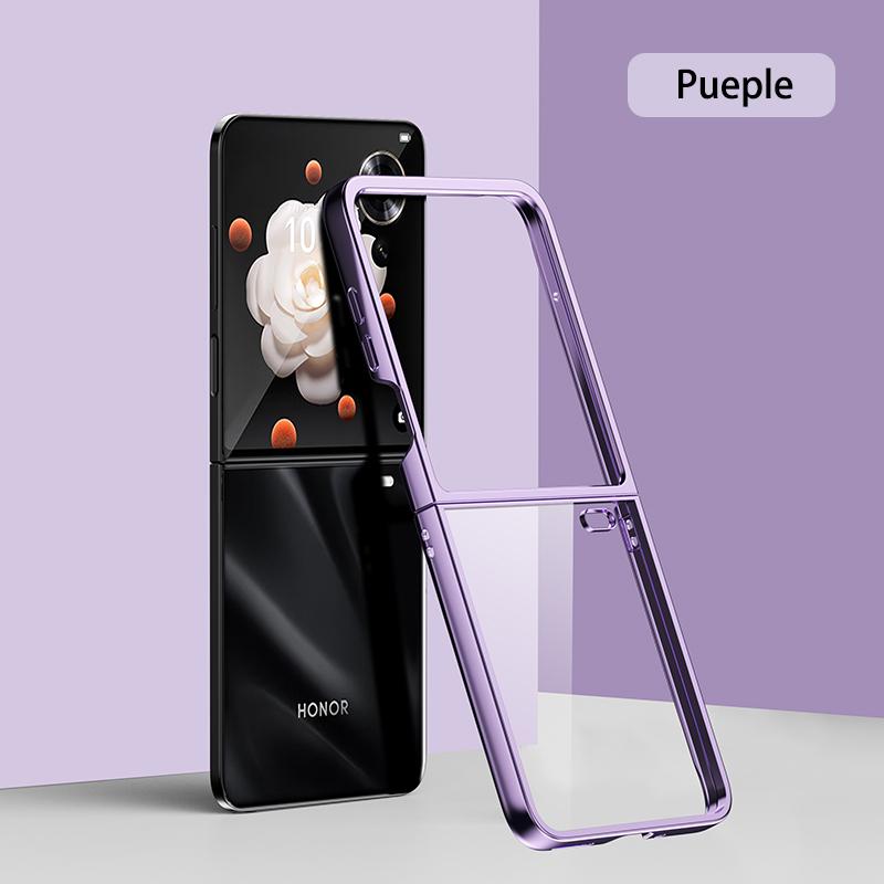 Кейс для Назначение Honor Magic V Flip MagicV VFlip Ультратонкий Твердый Гальванический Цветной / Разделенный корпус Прозрачный защитный чехол Ударопрочный Задний корпус Защита от падения