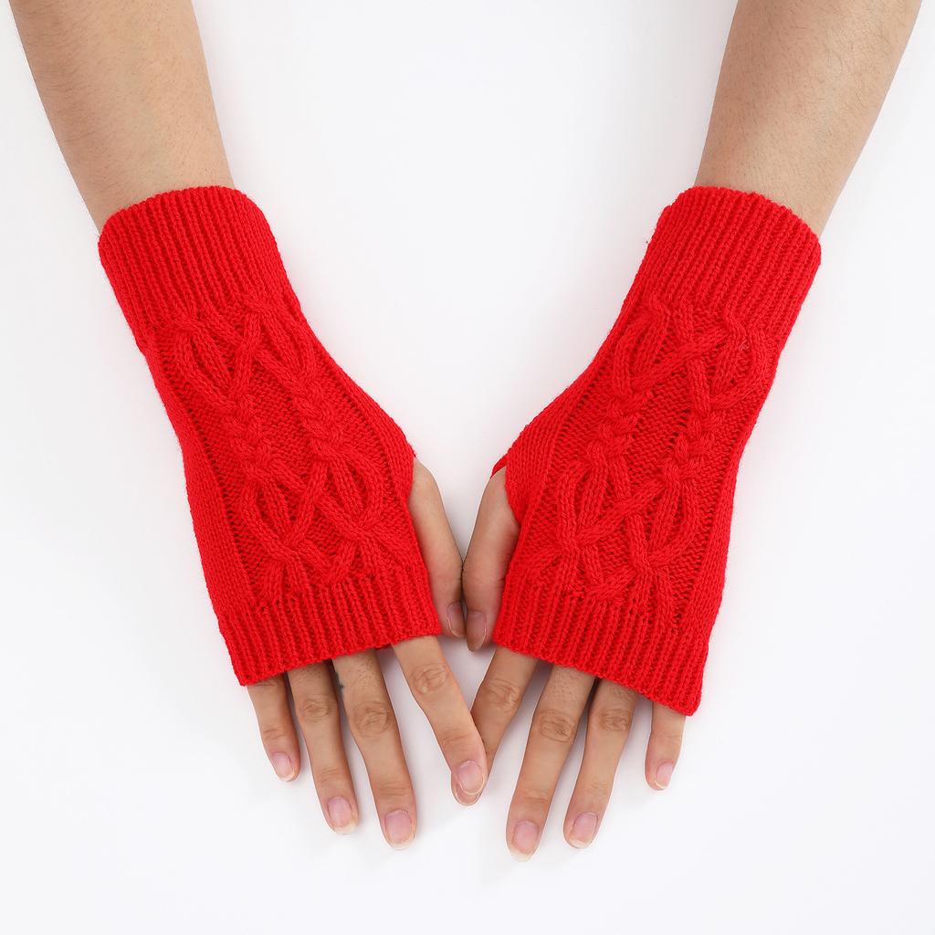 Warm Wool Fingerless Wrist Gloves Women Winter Knitted Half Finger Arm Cover Long Sleeve Gothic Crochet Twist Pattern Mittens