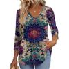 Women's T Shirt Print 3/4 Sleeve Fashion Basic V- Neck Regular Top