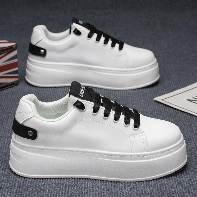 Мужские летние дышащие белые кроссовки с увеличением роста - Модные повседневные кеды на толстой подошве для скейтборда
