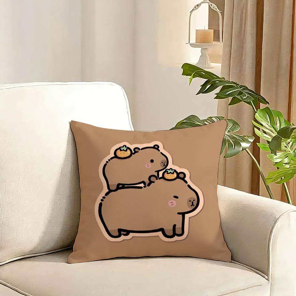 Capybara Cartoon Cute Cushion Cover Reversible Plush Pillow Cover Soft Fluffy Home Decor for Sofa Bedroom