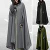 Winter Women Cloak Thickened Loose Warm Windproof Lengthened Medieval Style Single Button Closure Sleeve Holes Hooded Ponchos Long Shawl