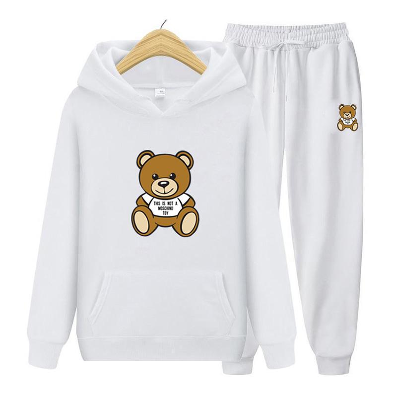 Новые осенне-зимние толстовки с принтом «Маленький медвежонок» + брюки для мужчин и женщин, повседневные толстовки с капюшоном, спортивная одежда, мужской флисовый костюм с капюшоном