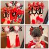 Tassel Children Wig Hairpin Braid Hair Red Bow Hairpin Cute Chinese New Year Headwear  Children