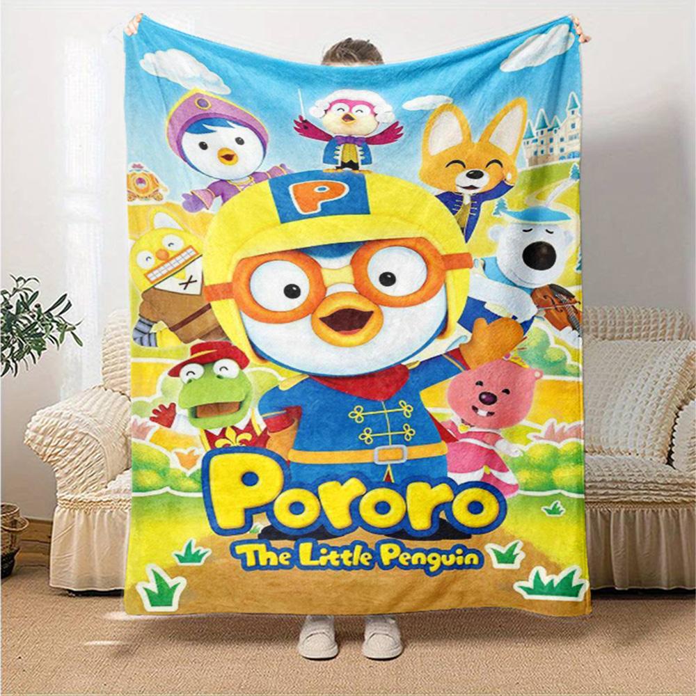 Pororo Cartoon Print Flannel Blanket High Quality Warm Comfortable Cover for All Seasons Perfect for Gifts Home Decor